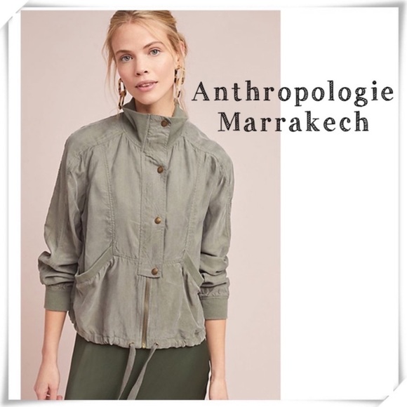 ANTHROPOLOGIE Marrakech Draped Tencel Lightweight Bomber Jacket Army Green Sz 1X - Picture 1 of 7